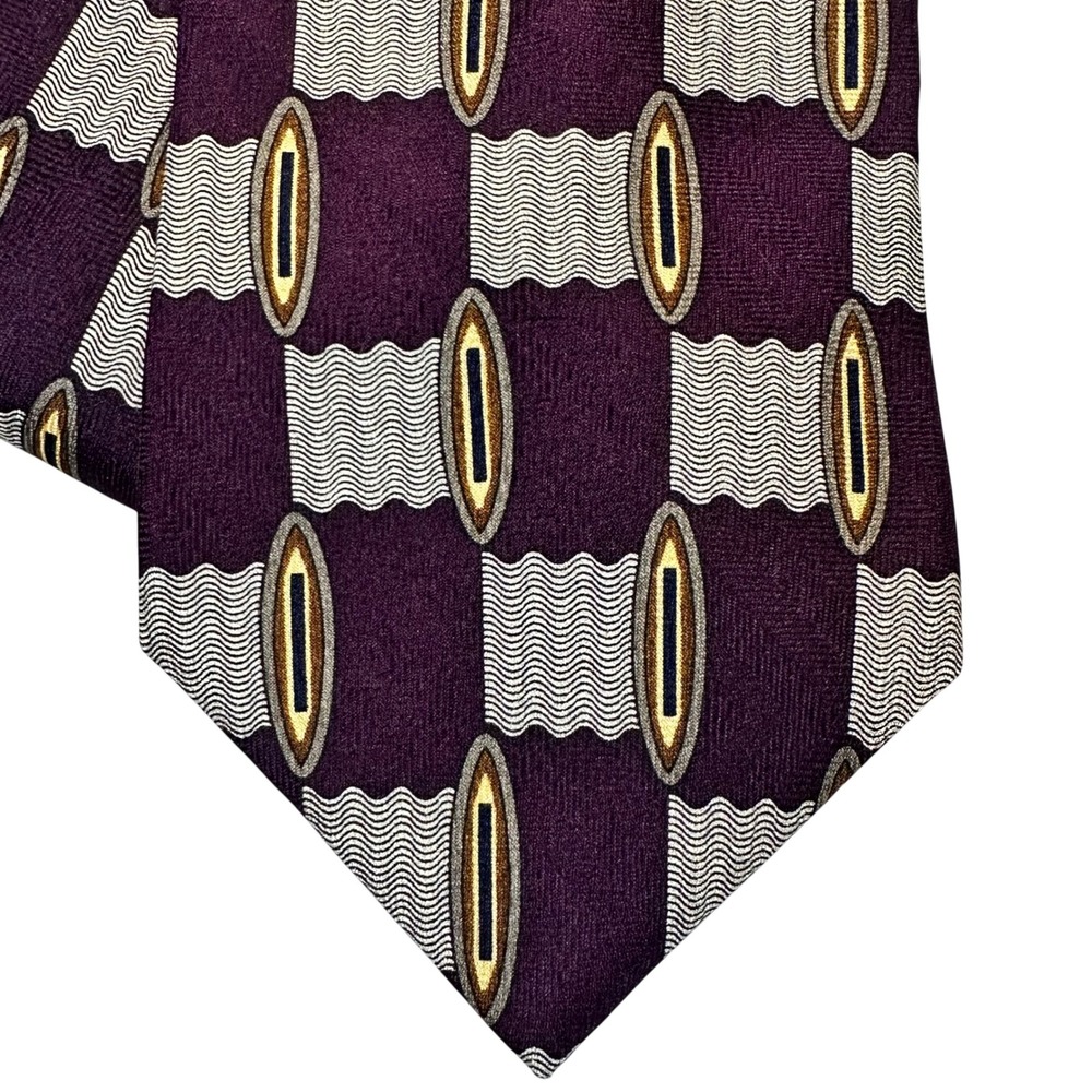 Jos. A. Bank‎ Executive Collection Mens Silk Tie Purple Geometric Wavy Gold Oval